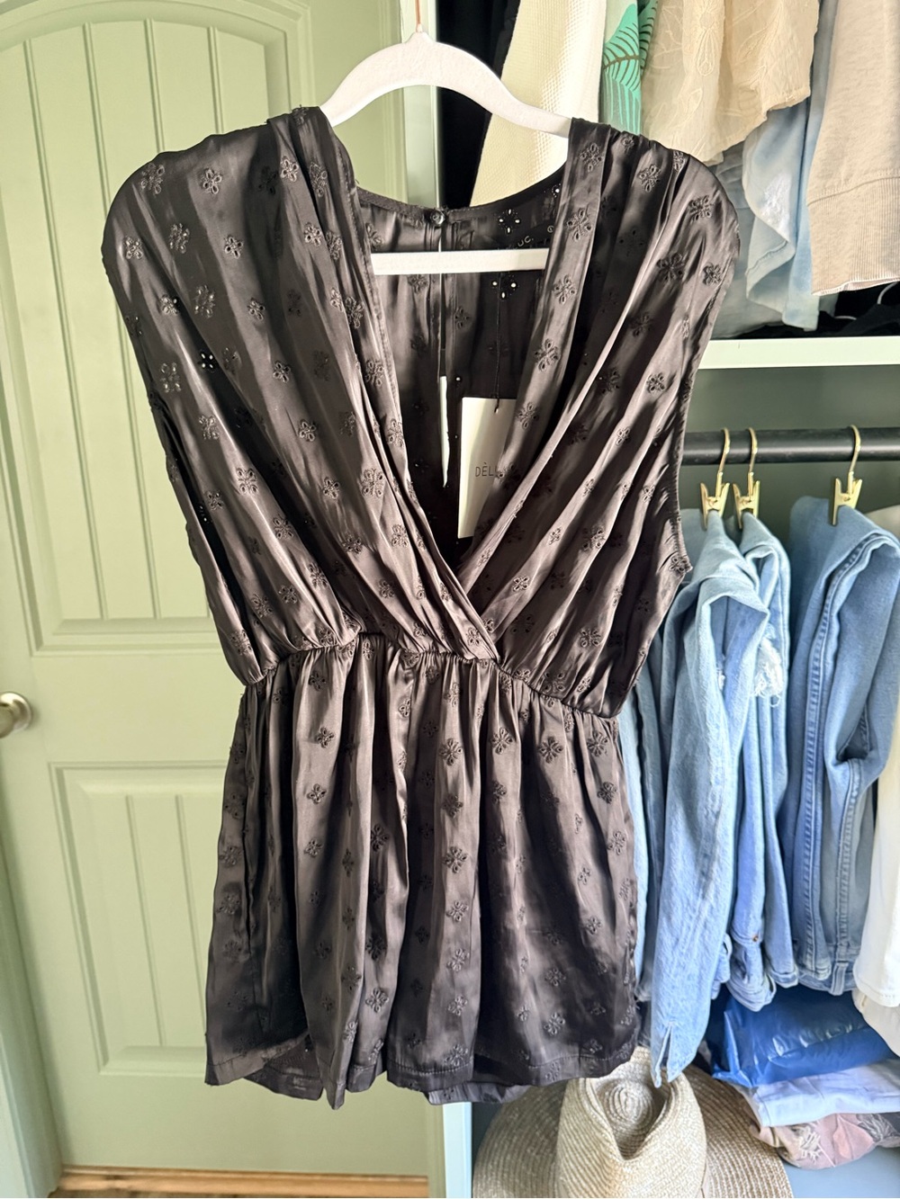 Deluc Black Embroidered V-Neck Romper